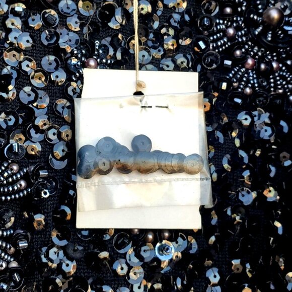 Vintage 1960s Black Hand Beaded NWT Sequined Wool Top 10 Made in Hong Kong NOS - Picture 8 of 12